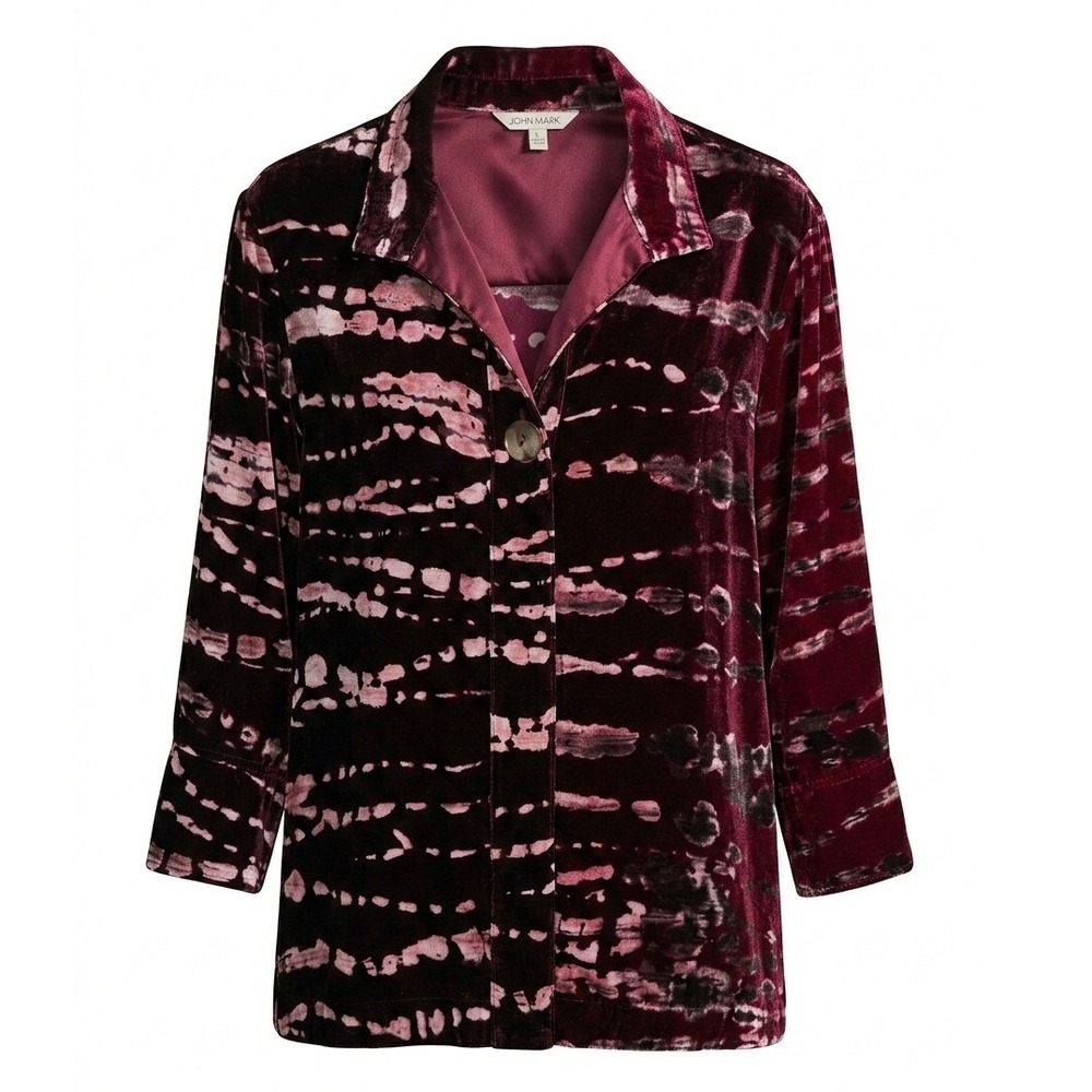 John‎ Mark Burgan Velvet Tie Dye Wire Collar Hidden Button Shirt Mens L